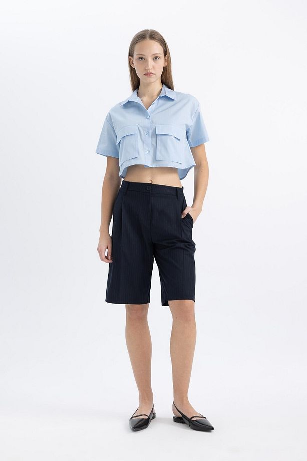 Coool Oversize Geniş Kalıp Cep Detaylı Crop Kısa Kollu Gömlek C0739ax24sp - 5