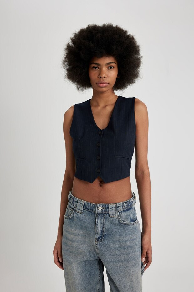 Regular Fit Crop Basic Plain Button Blazer Weste Z8526az24sp - 4