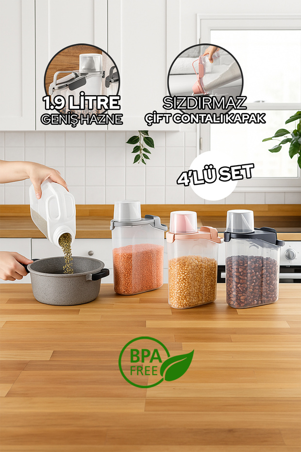 1900ml 4-Piece Unbreakable Food Storage Container Set Leakproof Double Sealed Large Container Scaled Lid - 1