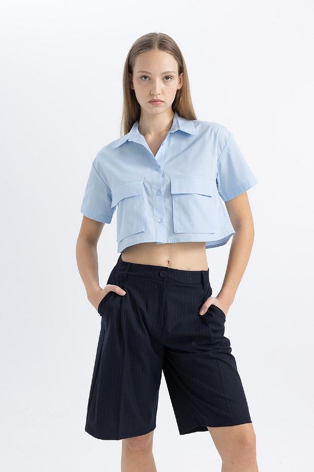 Coool Oversize Geniş Kalıp Cep Detaylı Crop Kısa Kollu Gömlek C0739ax24sp - 4