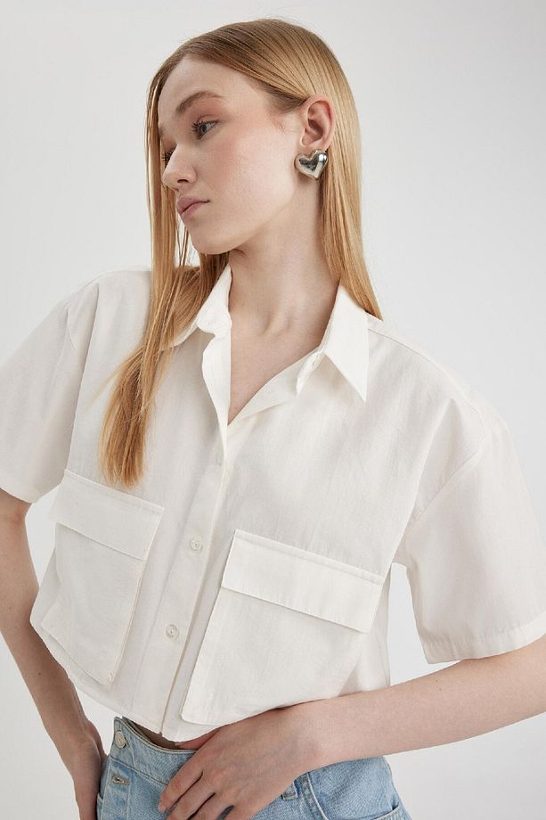 Coool Oversize Geniş Kalıp Poplin Kısa Kollu Gömlek C0739ax24sp - 7