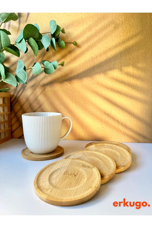 6 Adet Yuvarlak Bambu Altlık, Bardak Altlığı, Fincan Tabağı, Çay Tabağı - 1