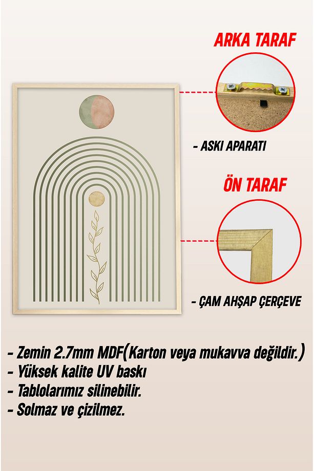 Dekorize Mdf Tablo Seti 3 Parça 3 Mm - Çerçeveli Tablo Seti Salon Oturma Odası Için 3048 - 4