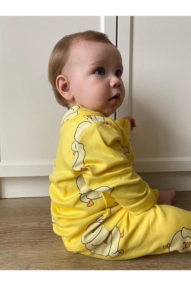 Sevimli Ördek Bebe Yakalı %100 Pamuk Yumuşacık Kumaş 2’li Unisex Pijama Takımı - 5