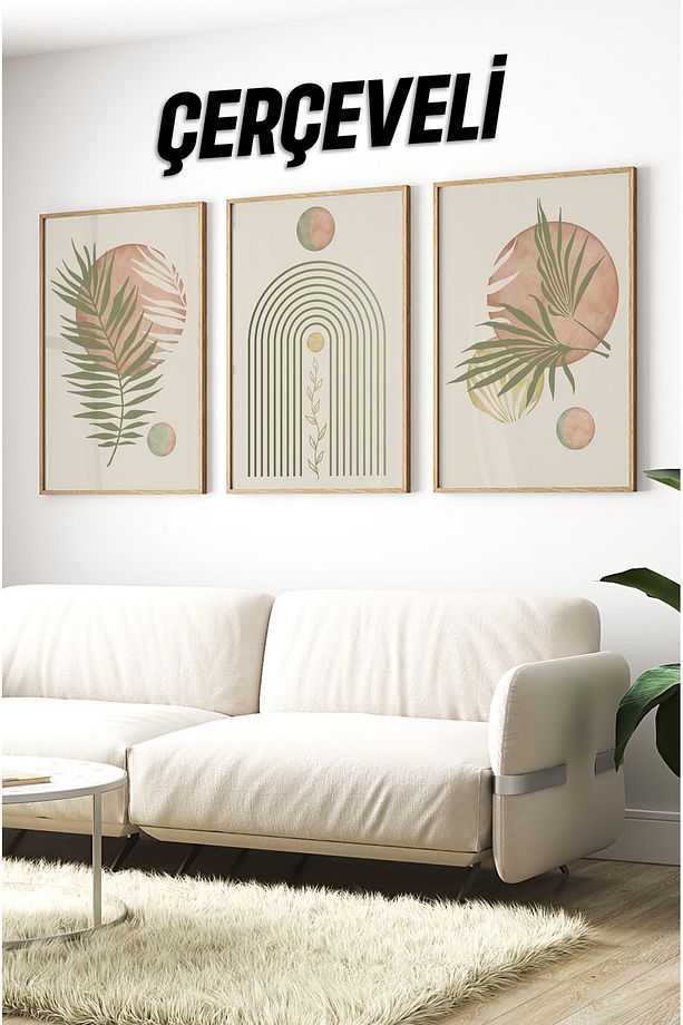 Dekorize Mdf Tablo Seti 3 Parça 3 Mm - Çerçeveli Tablo Seti Salon Oturma Odası Için 3048 - 1