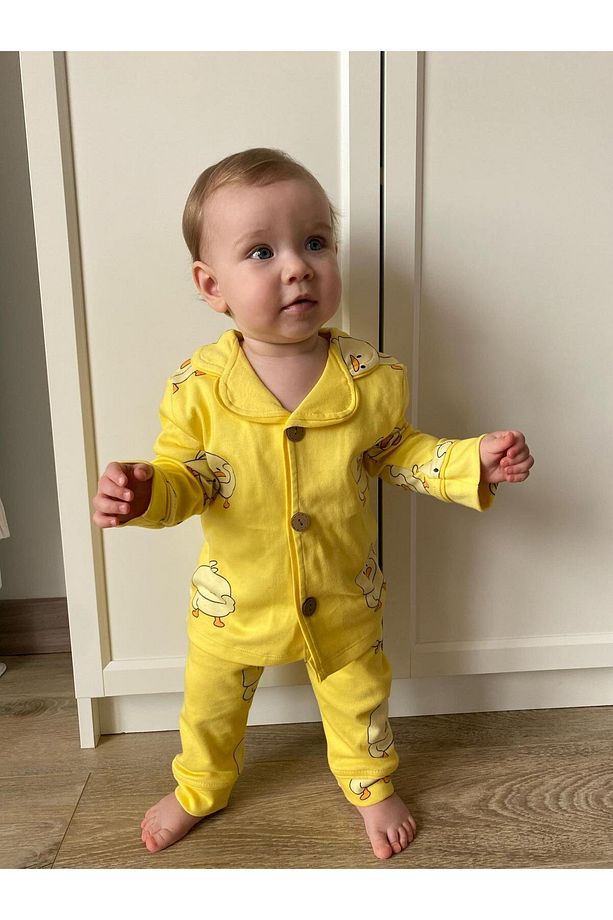 Sevimli Ördek Bebe Yakalı %100 Pamuk Yumuşacık Kumaş 2’li Unisex Pijama Takımı - 1