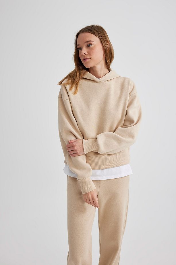 Boxy Fit Kapüşonlu Kalın Basic Düz Sweatshirt B8570ax24sp - 4