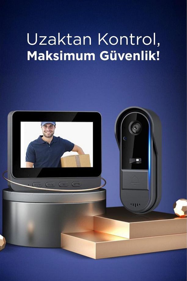 CMR-25 Siyah Monitörlü Akıllı Su Geçirmez Kablosuz Görüntülü Kapı Zili - 3