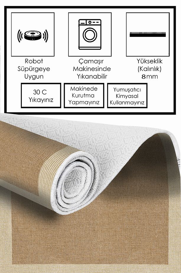 Makinede Yıkanabilir Kaymaz Taban Leke Tutmaz Dijital Baskı Mutfak Halısı - 5