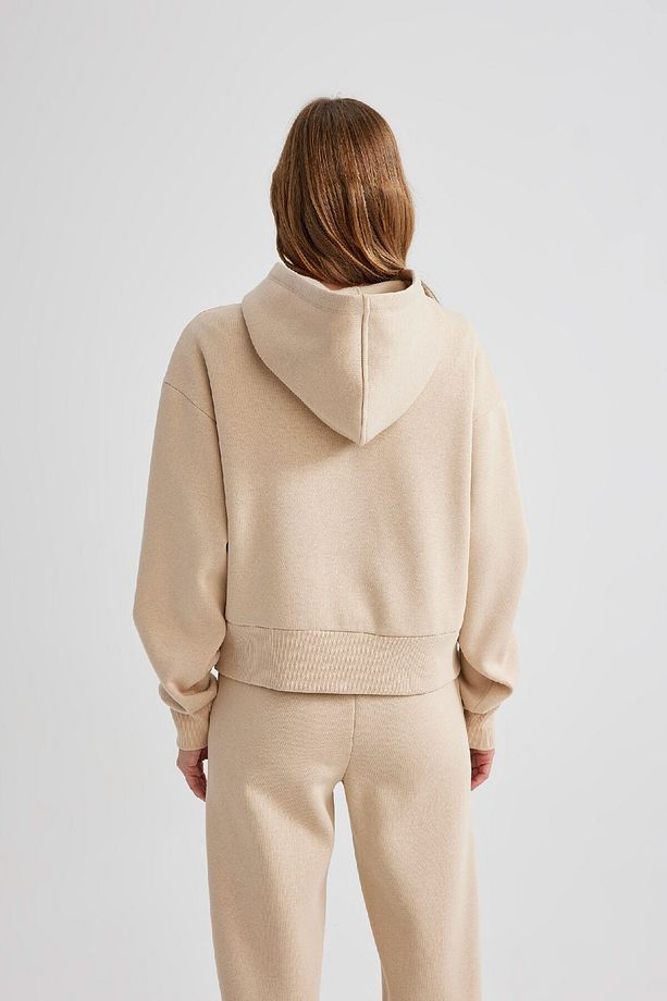 Boxy Fit Kapüşonlu Kalın Basic Düz Sweatshirt B8570ax24sp - 7