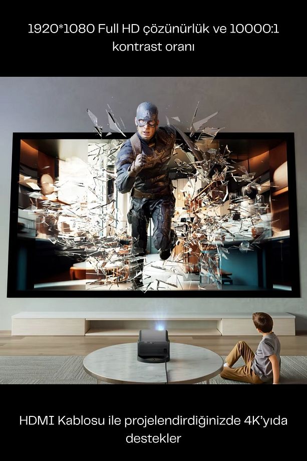 V8 Vision Android Taşınabilir Sinema Projeksiyon Wifi Destekli En Güncel Sürüm Akıllı Projektör - 8