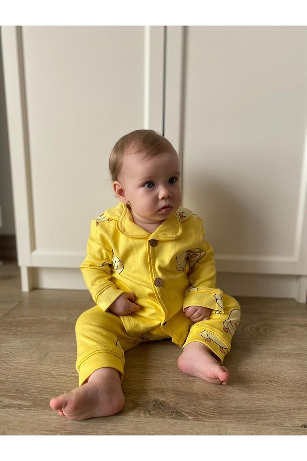 Sevimli Ördek Bebe Yakalı %100 Pamuk Yumuşacık Kumaş 2’li Unisex Pijama Takımı - 7