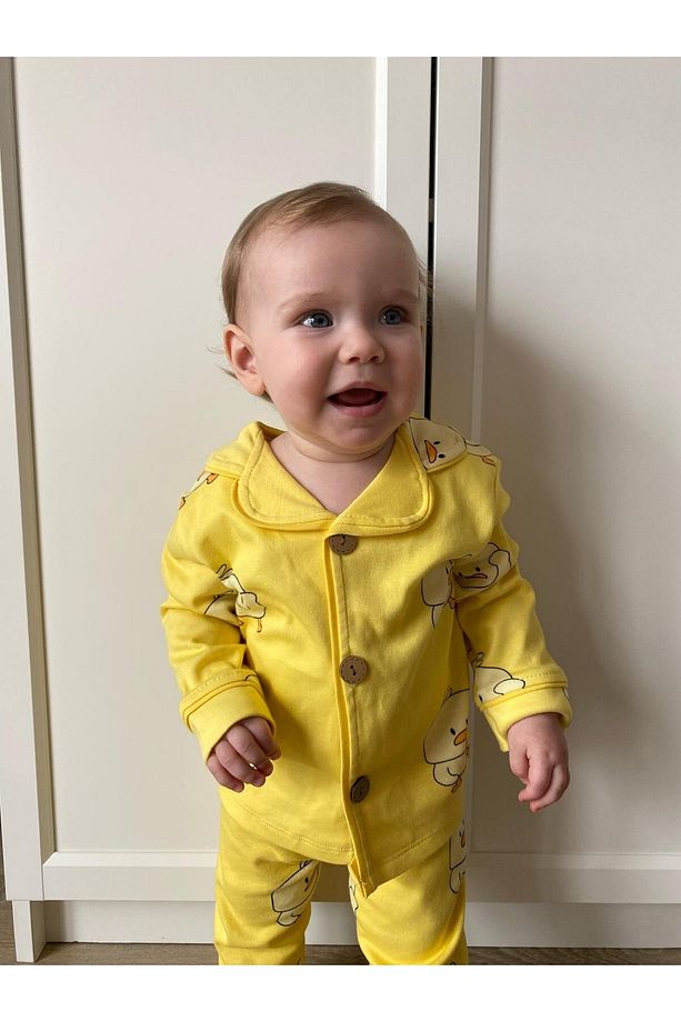 Sevimli Ördek Bebe Yakalı %100 Pamuk Yumuşacık Kumaş 2’li Unisex Pijama Takımı - 6