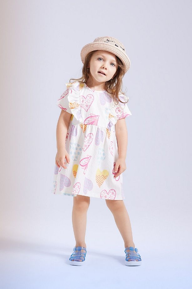 Kız Bebek Kalp Desenli Kısa Kollu Elbise C2393A524SM - 1