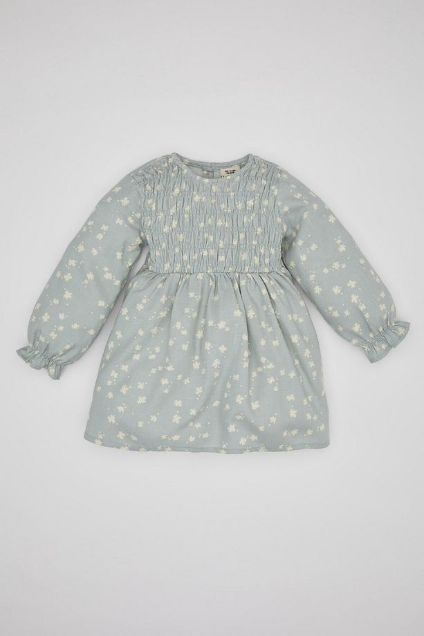 Kız Bebek Çiçekli Uzun Kollu Twill Elbise C2411a524sp - 1