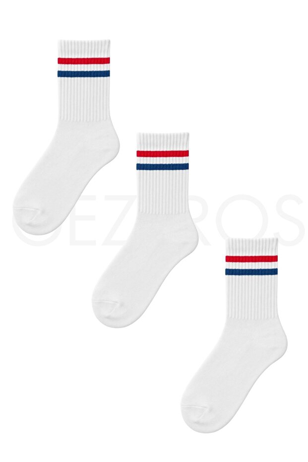 3-Piece Striped White Color Retro College Socks