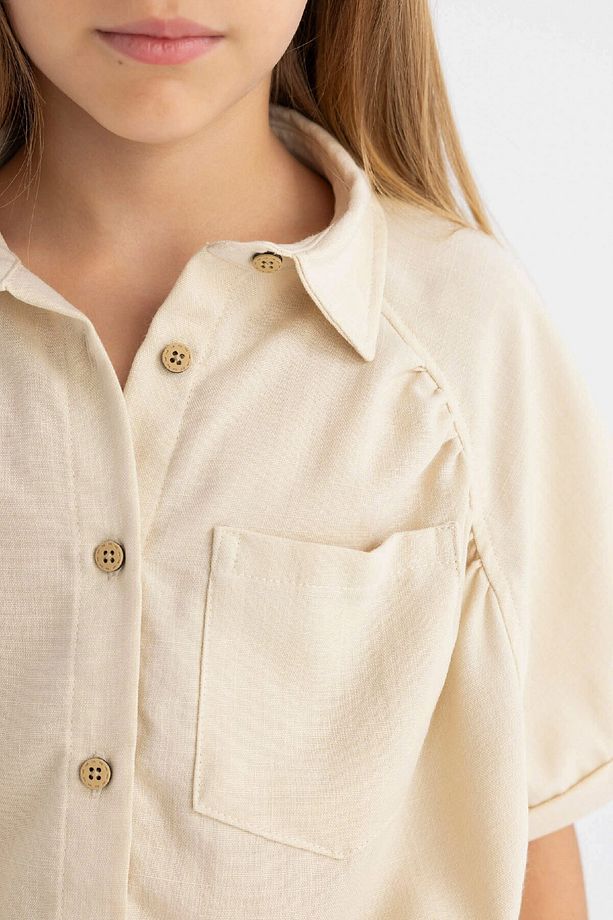 Kız Çocuk Cropped Fit Pamuklu Kısa Kollu Gömlek C4272a824sm - 4