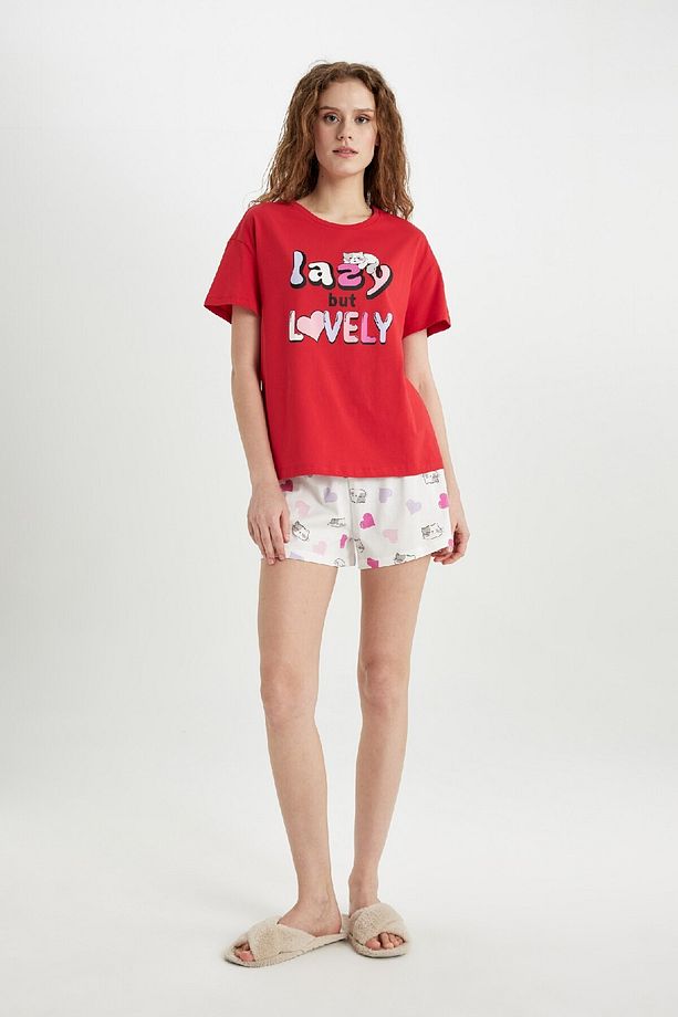 Fall In Love Pijama Takımı Regular Fit Baskılı Kısa Kollu Üst Şort C0770ax24sm - 1