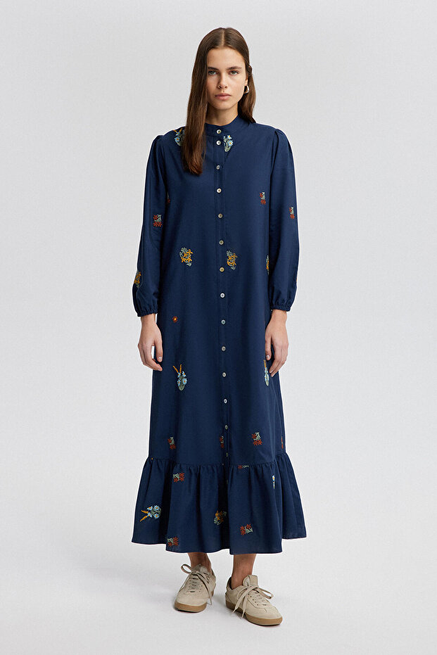 SEDEF BUTTONED EMBROIDERED DRESS