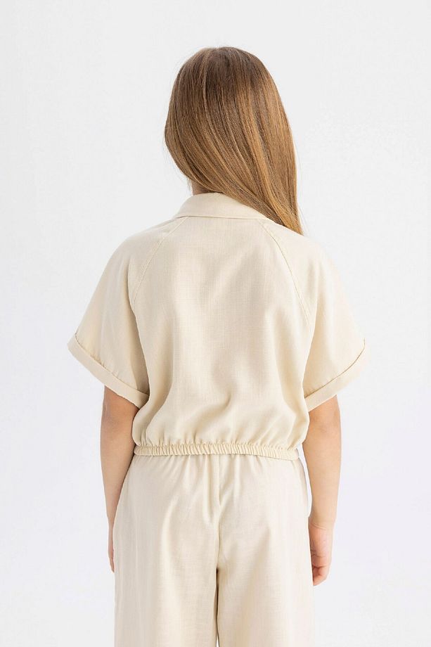Kız Çocuk Cropped Fit Pamuklu Kısa Kollu Gömlek C4272a824sm - 5