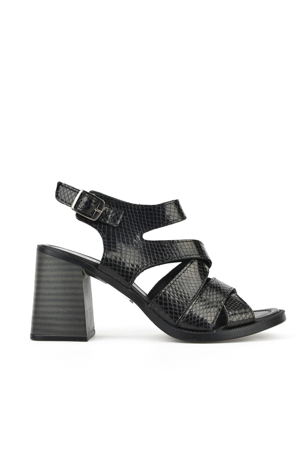 , Women's Genuine Leather Heeled Sandals 151992Z54013 Black