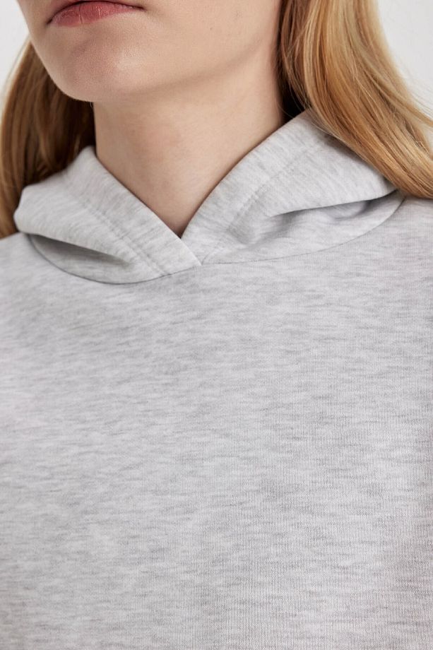 Boxy Fit Kapüşonlu Kalın Basic Düz Sweatshirt B8570ax24sp - 5