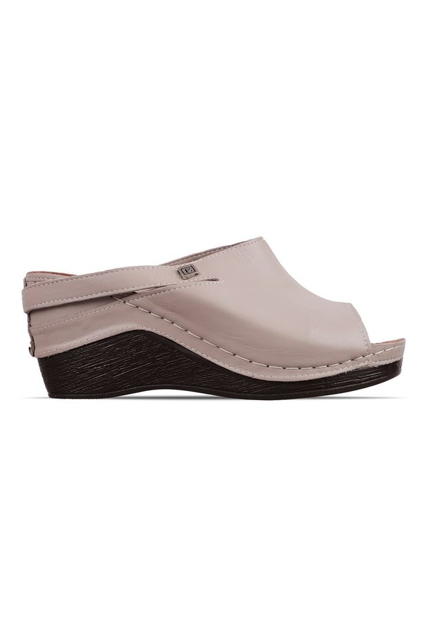 Piano Women's Genuine Leather Open Toe Heeled Slippers-Vi̇zyon