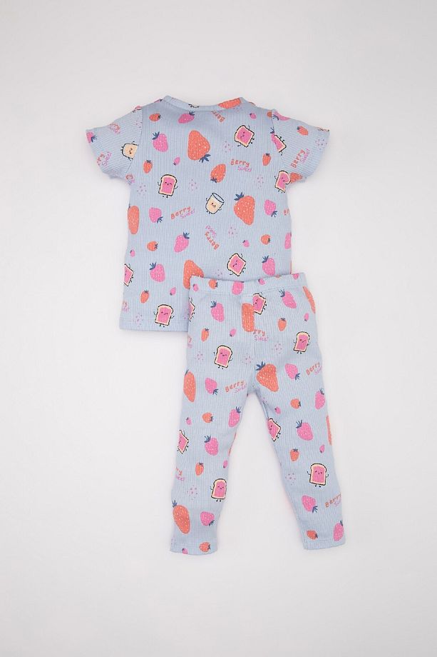 Kız Bebek Pijama Takımı Fitilli Kaşkorse Desenli Kısa Kollu Üst Uzun Alt C3477a524sm - 5
