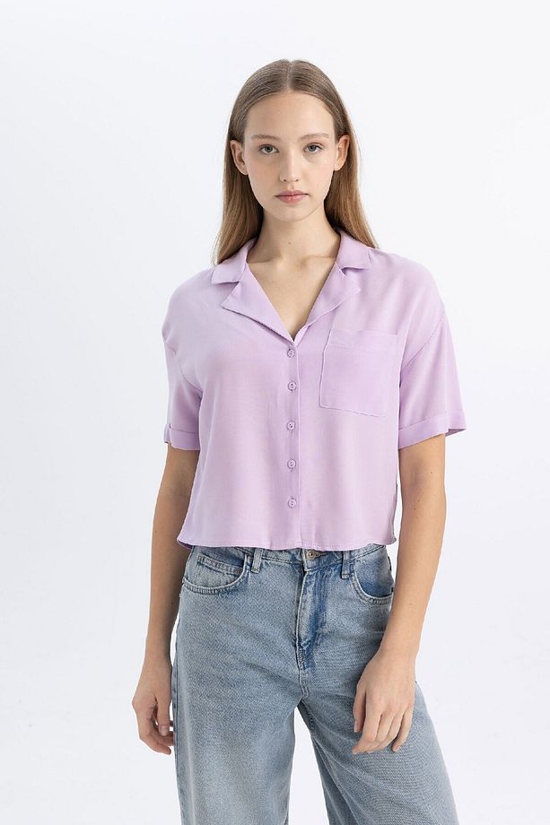 Coool Oversize Geniş Kalıp Pijama Yaka Kısa Kollu Gömlek C3751ax24sp - 1