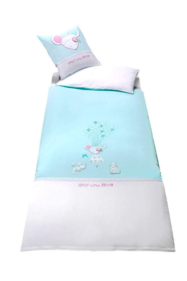 Baby 4-Piece Sleeping Set 100% Cotton 100X135Cm Mint Dolly Duvet Cover Set 70X140 Elastic Sheet