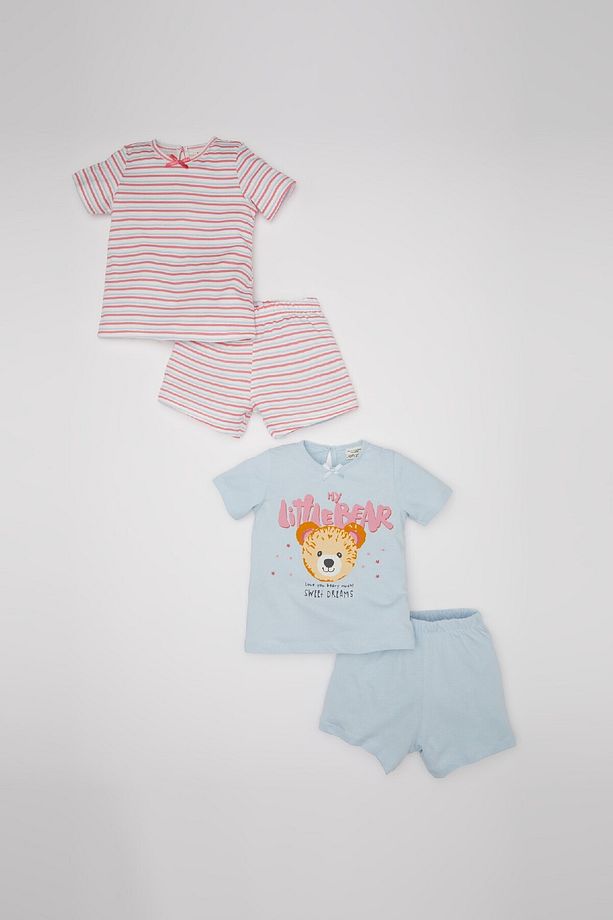 Kız Bebek 4'lü Pijama Takımı Baskılı Kısa Kollu Penye Üst Şort C3485a524hs - 1