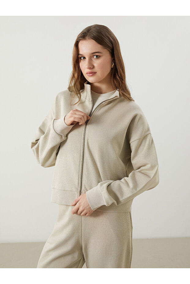 Stand Collar Women's Zippered Sweatshirt