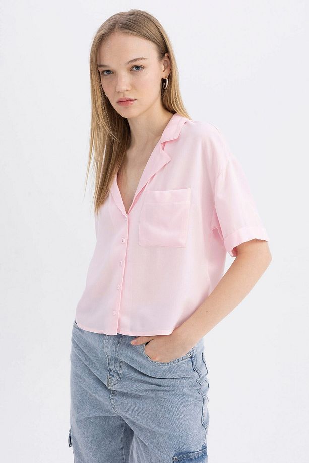 Coool Oversize Geniş Kalıp Pijama Yaka Kısa Kollu Gömlek C3751ax24sp - 3