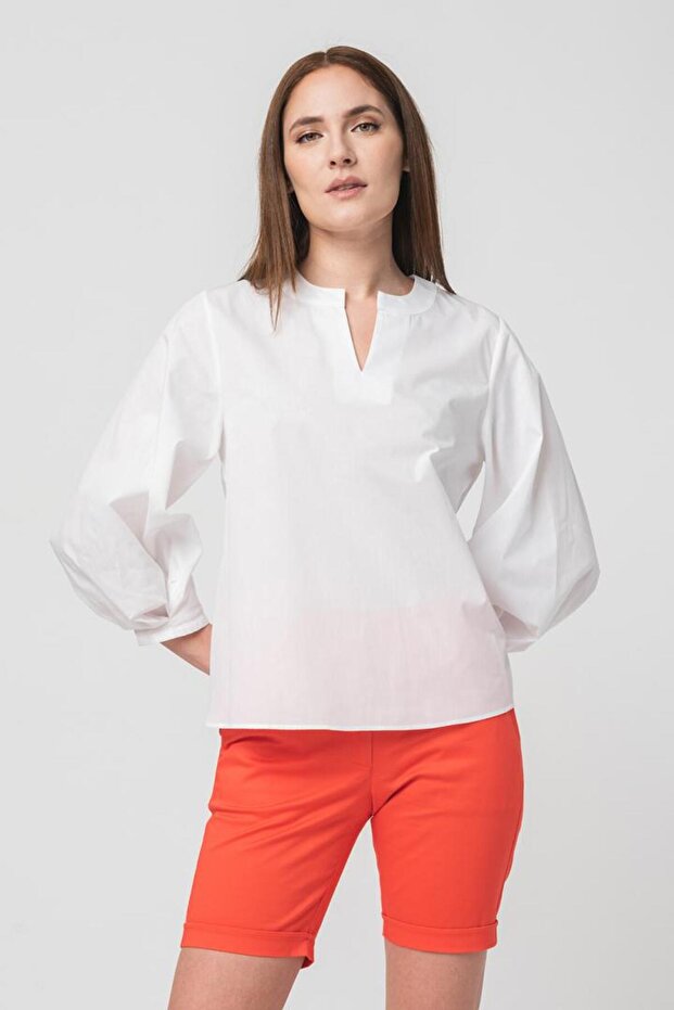 Bluză elegantă din bumbac cu mânecă lungă - 2
