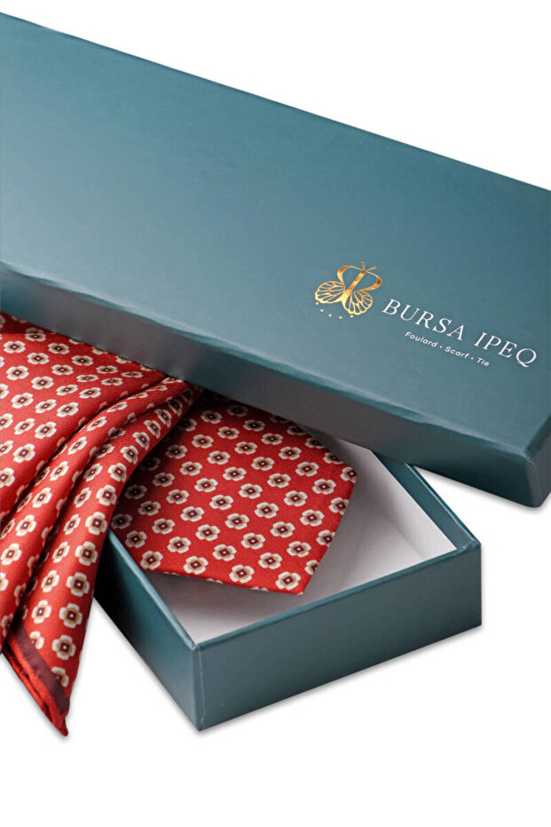 Burgundy Patterned Silk Tie Set - 3