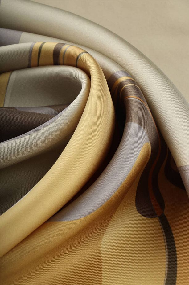 Haki Orkide Desen Twill İpek Eşarp - 2