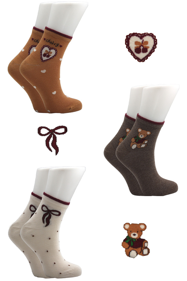 Women's Cotton Half Socks Patterned Colorful 3-Piece Pack