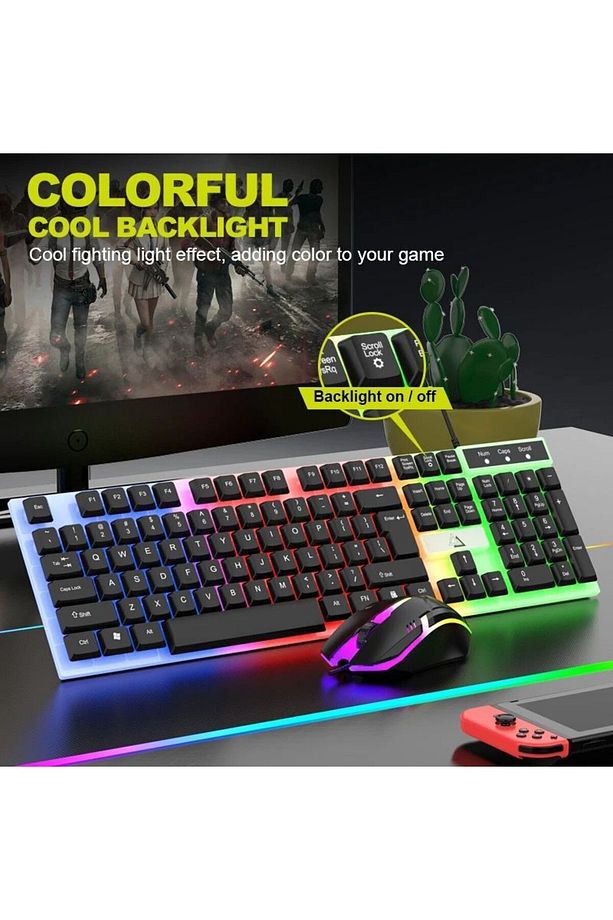 Oyuncu Klavye Oyuncu Mous Set Işıklı Rgbli Gaming Klavye Mous Kablolu Set - 4