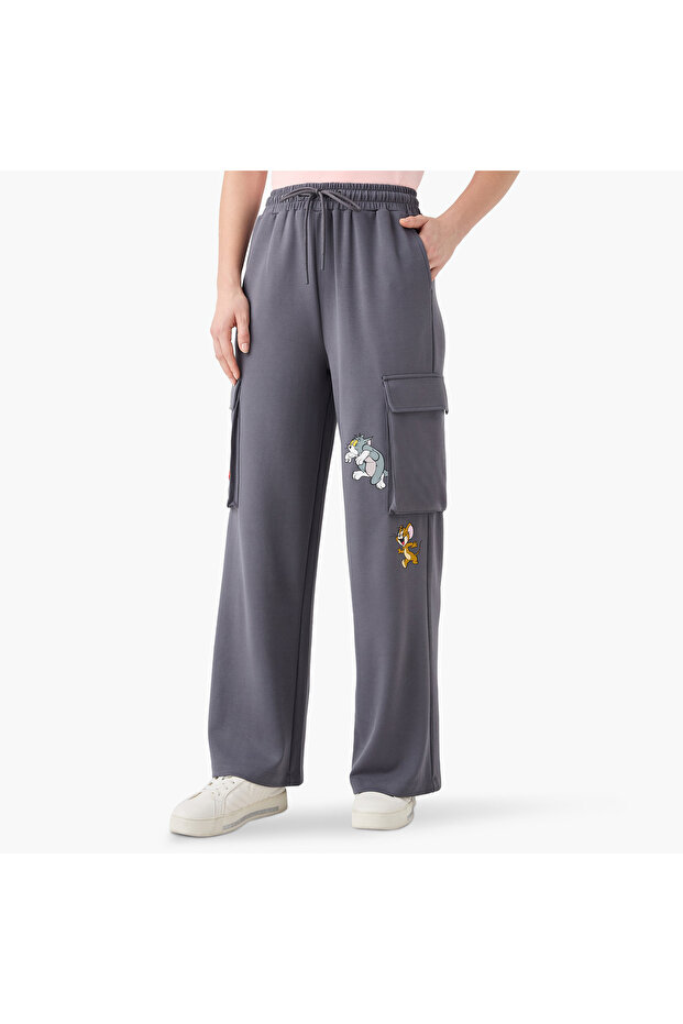 Tom and Jerry Print Cargo Jog Pants with Drawstring Closure - 1