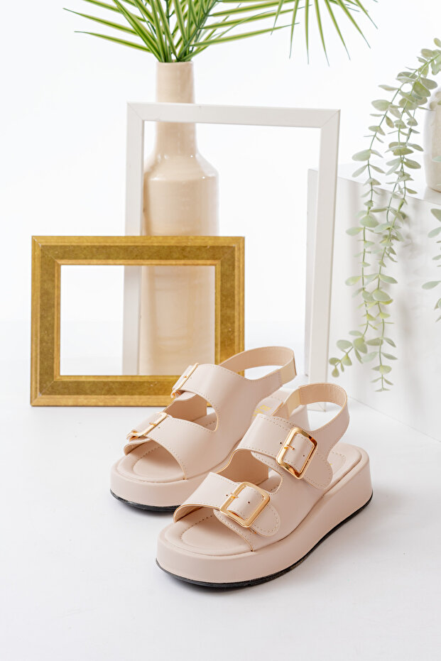 Women's Double Strap Buckle Detailed Daily Comfortable Sandals