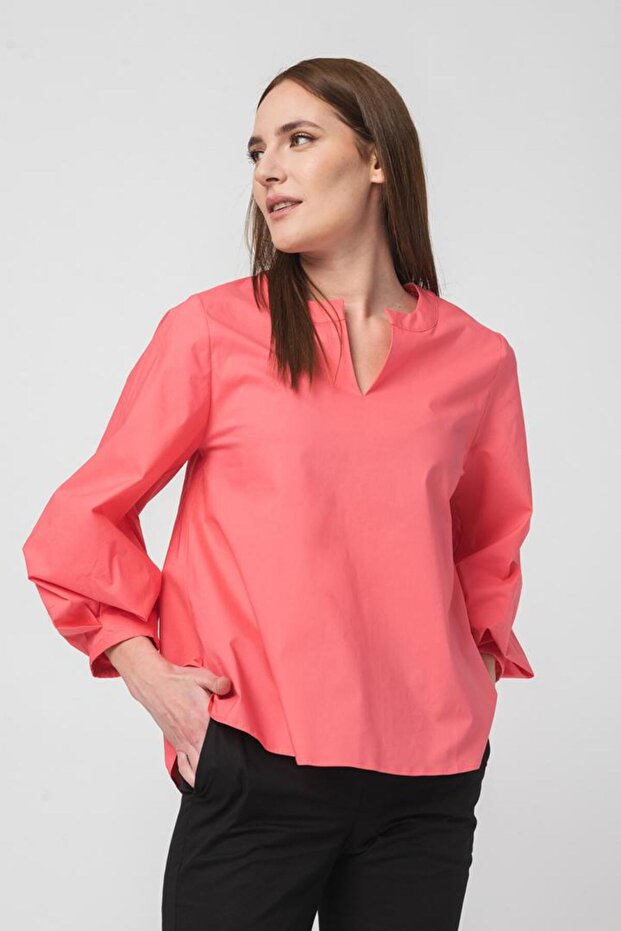 Bluză elegantă din bumbac cu mânecă lungă - 4