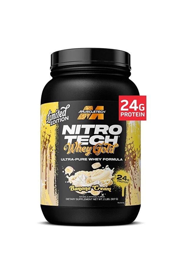 Nitro-Tech Whey Gold Protein Powder, Banana Cream Flavor, 2 lb, 24 g Protein per Serving, Gluten-Free, for Men & Women