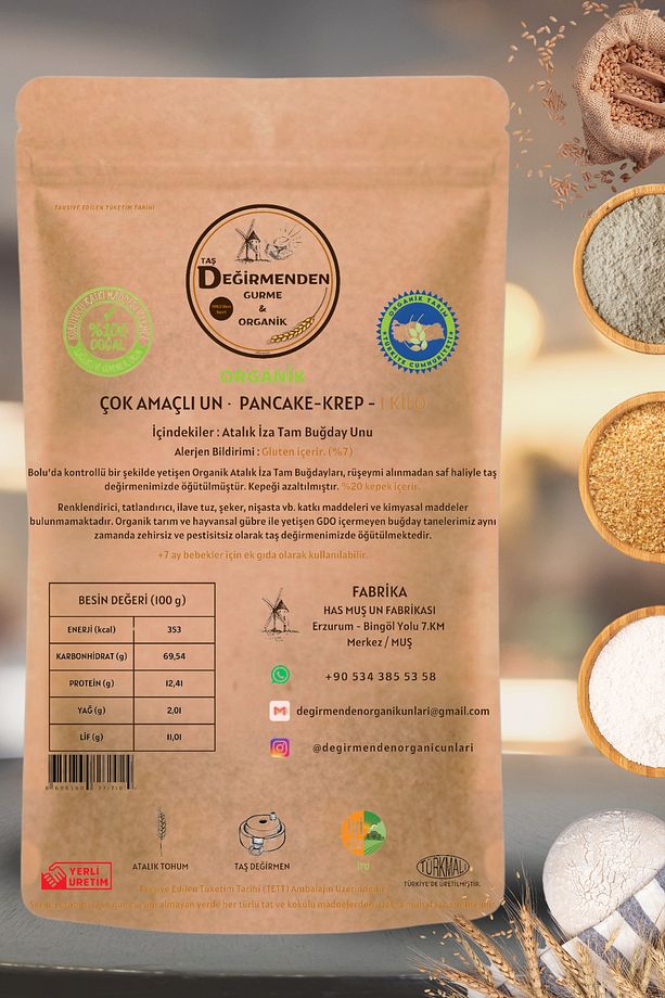 Organik Atalık Çok Amaçlı Un - Pancake-Krep - 1 Kilo - 3