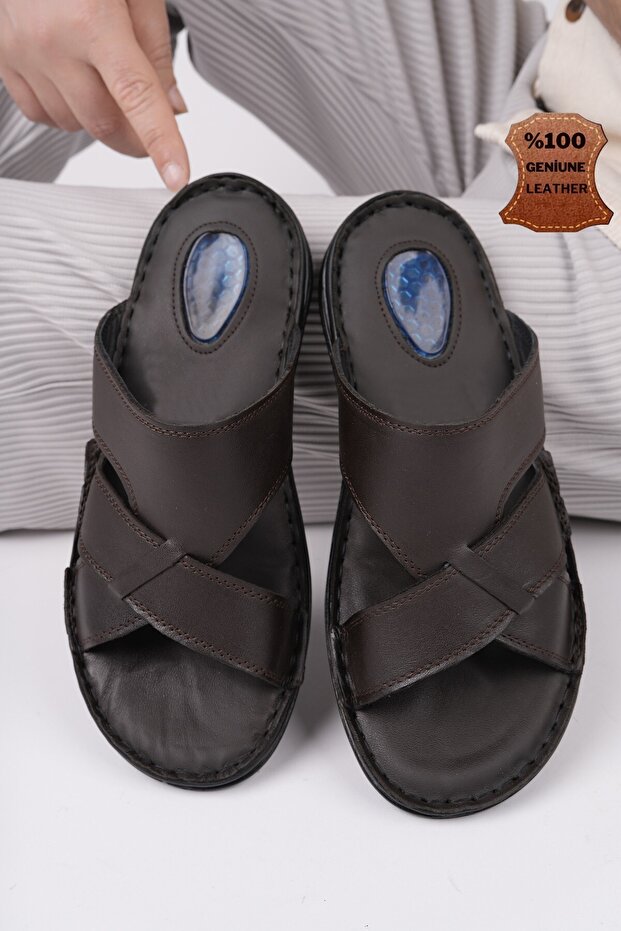 Eco Men's Daily Genuine Leather Comfortable Soft Sole Orthopedic Slippers