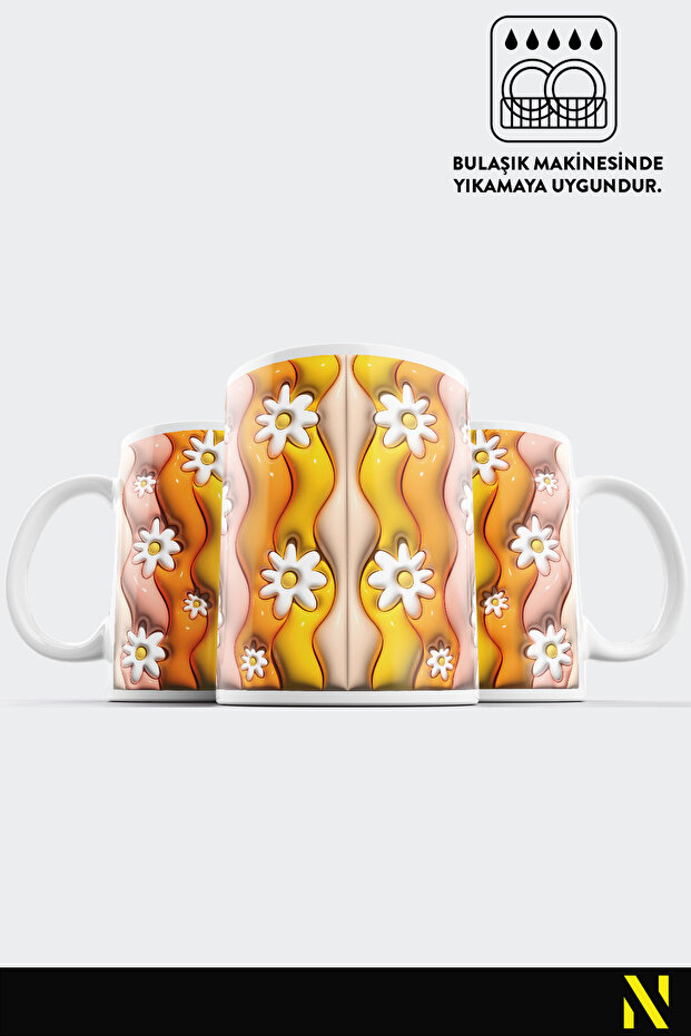 Flower Patterned Colorful Mug – 330 ml Mug |   Stylish and Durable Design - 4