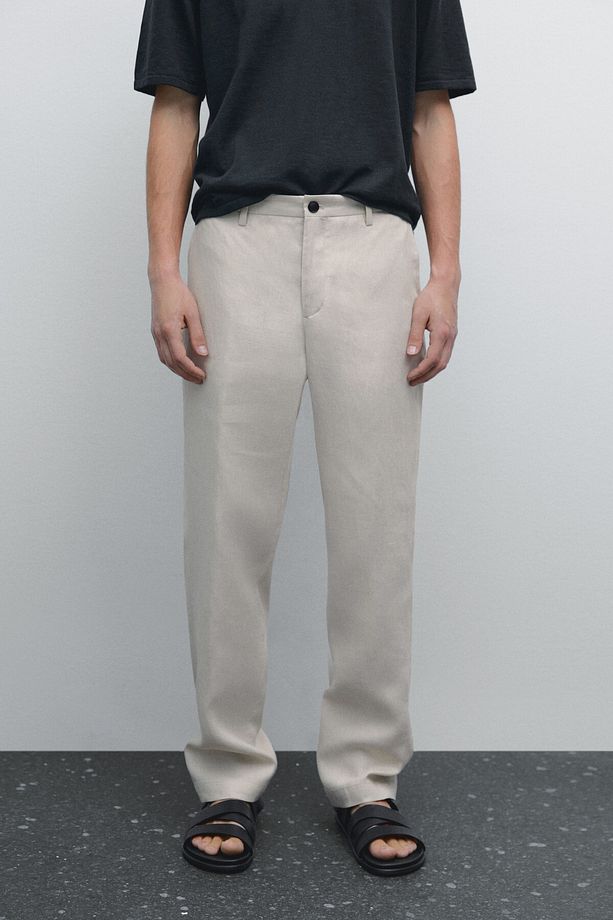 %100 keten regular fit pantolon - 2