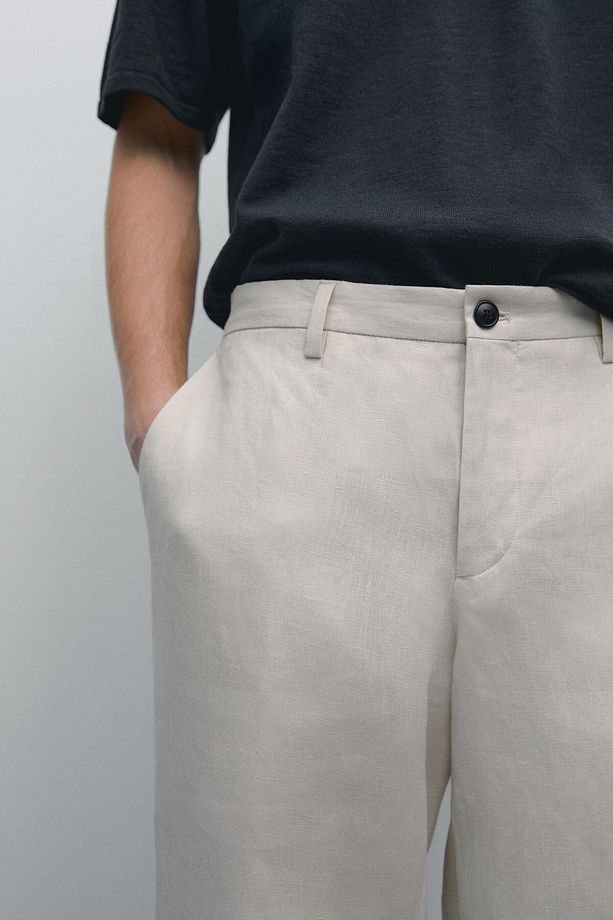 %100 keten regular fit pantolon - 3