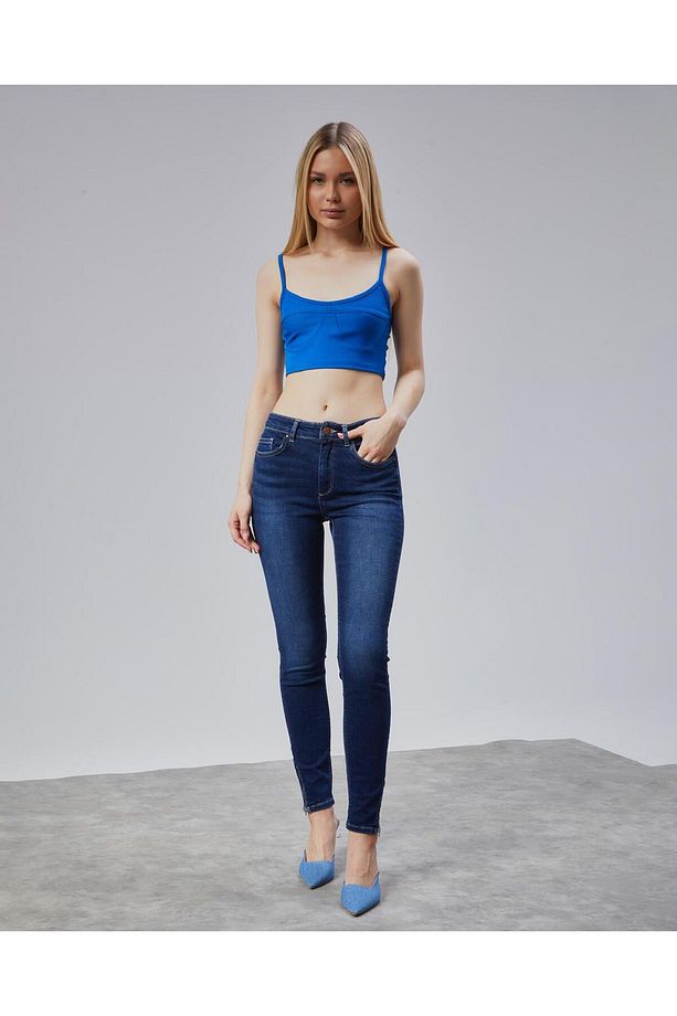 Skinny Likralı Yüksek Bel Paça Fermuar Detaylı Ekstra Esnek Kot Pantolon - 2