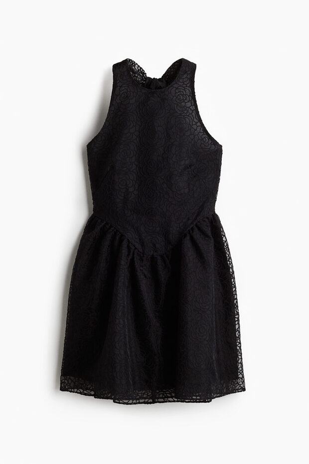 İşlemeli Halter Yaka Elbise - 3