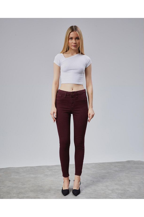 Bordo E.x.t.r.a Skinny Jeans Kot Solmaz Toparlayıcı Jean - 2